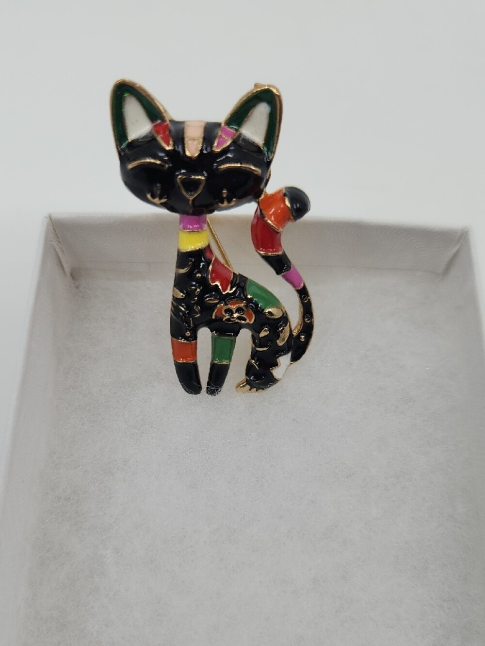 Colorful Black Cat Enamel Brooch - Multicolor Accent